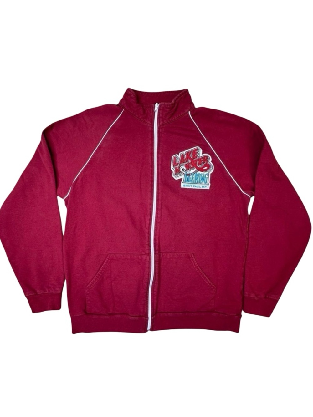 LAKE MONSTER BREWING Ca Fleece Red Zip Front Sweatshirt Size Medium